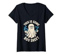 Femme 67 Costumes d'halloween pour Parents 6 7 Meme This is Some Boo Sheet T-Shirt avec Col en V