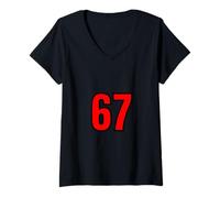 Femme 67 Design Minimaliste rétro des années 80 avec Six Chiffres et Sept énoncés T-Shirt avec Col en V