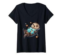 Femme 67 Fall Six Seven Meme Gen Alpha Slang Cute Hedgehog T-Shirt avec Col en V