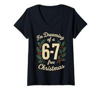 Femme 67 Free Christmas 6 7 Meme Pyjama Holiday Gen Alpha Slang T-Shirt avec Col en V