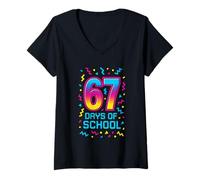 Femme 67 Jours d'école Six Sept professeurs de mèmes, élèves et Enfants T-Shirt avec Col en V