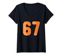 Femme 67 Lignes de règle Graphique Graphique Minimum Amusant T-Shirt avec Col en V