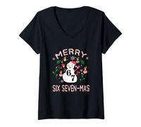 Femme 67 Mas Meme Candy Cane Six Seven Kids Men Women Christmas T-Shirt avec Col en V