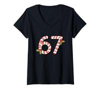 Femme 67 Mas Meme Candy Cane Six Seven Kids Men Women Christmas T-Shirt avec Col en V