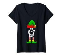Femme 67 Meme Elf Christmas Matching Family 6-7 Brainrot 6 7 Adolescents T-Shirt avec Col en V