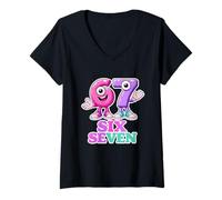 Femme 67 Meme Number Day T-Shirt pour Enfants Costume Maths Jour 6-7 T-Shirt avec Col en V
