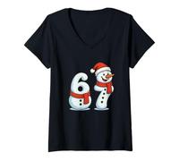 Femme 67 Meme Six Seven Bonhomme de Neige drôle de Noël Gen Z Alpha Meme T-Shirt avec Col en V