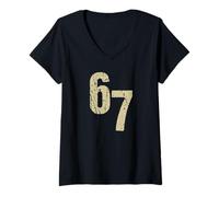 Femme 67 mème Vintage en Argot Alpha de Six et Sept générations T-Shirt avec Col en V