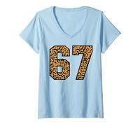 Femme 67 Numéro Leopard Sixty-Seven Team Sports Varsity Matching T-Shirt avec Col en V