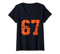 Femme 67 Numéro Six Sept Funny Meme Gen Alpha Slang Basketball T-Shirt avec Col en V