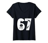 Femme 67 Poissons Marins Animal Minimal Graphic Design T-Shirt avec Col en V