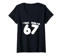 Femme 67 - Sept Ans Soixante Sept 7e Anniversaire Six Seven Meme T-Shirt avec Col en V