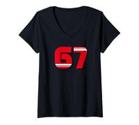 Femme 67 Six Sept gestes Big Numbers Signe Main Basketball T-Shirt avec Col en V