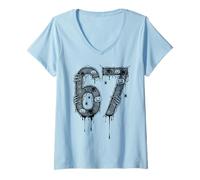 Femme 67 Six Seven 6 7 Halloween Meme Funny Argot Spider Web T-Shirt avec Col en V