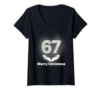 Femme 67 Six Seven Funny Christmas Noël Meme Gen 6 7 Slang Hands T-Shirt avec Col en V