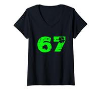 Femme 67 Trèfle Chiffre Vintage Irish Clover Celebration Design T-Shirt avec Col en V
