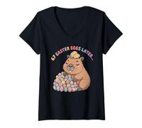 Femme 67 œufs de Pâques Capybara Funny Six Seven Cool Egg Hunter Kids T-Shirt avec Col en V