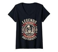 Femme 67e Anniversaire Legends sont nés en 1959 Biker Motorcycle T-Shirt avec Col en V