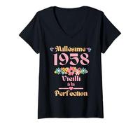 Femme 68 ans femme 1958 idée cadeau anniversaire drôle humour mam T-Shirt avec Col en V
