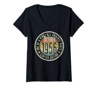 Femme 69e Anniversaire Vintage Octobre 1956 Retro Limited Edition T-Shirt avec Col en V