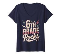 Femme 6th Grade Rocks First Day ABCD Band Teacher Future Heroes T-Shirt avec Col en V