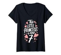 Femme 7. Anniversaire Cette Petite Princesse a Maintenant 7 Ans Hearts T-Shirt avec Col en V