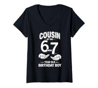 Femme 7 Ans Anniversaire J'avais 6 Ans Maintenant J'Ai 7 67 Meme Cousin T-Shirt avec Col en V