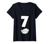 Femme 7 Number Seven Funny Hands Meme School Teen Kid Matching T-Shirt avec Col en V