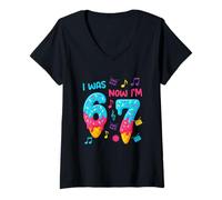 Femme 7 Year Old Birthday Music 6 Now I'm 7 67 Drôle pour Les Enfants T-Shirt avec Col en V