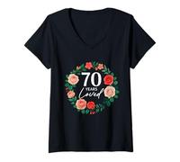 Femme 70 Ans d'amour, Une Fleur de Rose, 70 Ans, Femmes, 70e Anniversaire T-Shirt avec Col en V