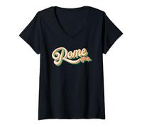 Femme 70s Vintage Retro Rome Italy Throwback Keepsake Souvenir T-Shirt avec Col en V