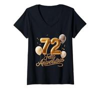 Femme 72 Joyeux Anniversaire Portugal Joyeux Anniversaire T-Shirt avec Col en V