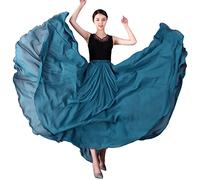 Femme 720 degrés Couche Double Grande Jupe Flamenco Longue évasée Unie en Mousseline de Soie Jupe Longue de Ballet Jupe de Festival de Pratique Orientale de Danse du Ventre KQBleu S