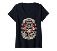 Femme 75e Anniversaire Legends sont nés en 1951 Biker Motorcycle T-Shirt avec Col en V