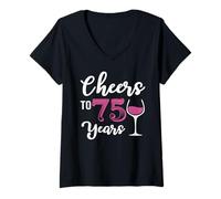 Femme 75e Anniversaire : Une Femme de 75 Ans célèbre Son vin T-Shirt avec Col en V