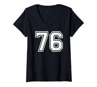 Femme 76, numéro Soixante-Seize, Sports d'équipe, Correspondance Graphique, Varsity T-Shirt avec Col en V