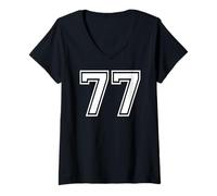 Femme 77, numéro Soixante-dix-Sept, Sports d'équipe, Correspondance Graphique, Varsity T-Shirt avec Col en V