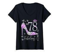 Femme 78 & Fabulous Women, 78e Anniversaire, 78 Ans, Femmes T-Shirt avec Col en V