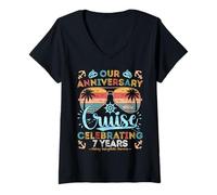Femme 7e anniversaire Cruise célébrant 7 ans de voyage en couples T-Shirt avec Col en V