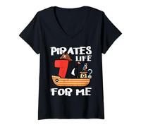 Femme 7e Anniversaire Pirates Life for Me 7 Years Old Bday Boys Kids T-Shirt avec Col en V