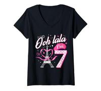 Femme 7ème Anniversaire de la Tour Eiffel de Paris 7 Ans T-Shirt avec Col en V