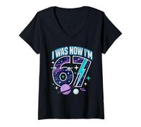 Femme 7ème Anniversaire I Was 6 Now I'm 7 Six Seven 67 Space T-Shirt avec Col en V