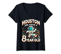 Femme 8. Anniversaire Houston We Have A 8 Year Old Astronaute Space T-Shirt avec Col en V
