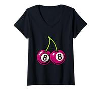 Femme 8 Ball Cherry Cartoon Tee pour Les Amateurs de Piscine et d'arcade T-Shirt avec Col en V