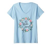 Femme 80 Years Loved Men Women Floral 80 Years Old 80th Birthday T-Shirt avec Col en V