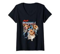 Femme 80s 90s JRT Dog Lover Heavy Metal Rock Jack Russell Terrier T-Shirt avec Col en V