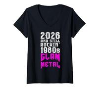 Femme 80s Glam Métal Vintage T-Shirt avec Col en V