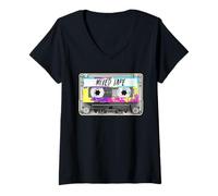 Femme 80s Paint Splash Cassette Tape Vintage Mixtape T-Shirt avec Col en V