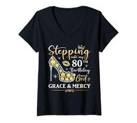 Femme 80th Birthday 80 Years Old Bday Party Funny Women T-Shirt avec Col en V