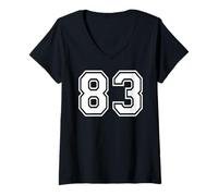 Femme 83 Numéro Quatre-Vingt-Trois Sports d'équipe Correspondant à l'équipe Varsity T-Shirt avec Col en V